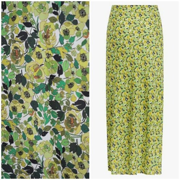 💕FAVORITE DAUGHTER💕 The Gwen Satin Midi Skirt ~ Green Floral Print XL NWOT - Picture 13 of 16